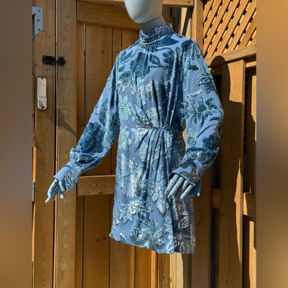 🆕 SIMKHAI 🧿 NWOT Halen Draped Velvet Mini Dress, Celestial Blue - Sz US 6 - Picture 5 of 15